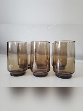 Vintage Dominion Glass Tawny Brown Juice Glasses Small Smoke Glass Tumblers